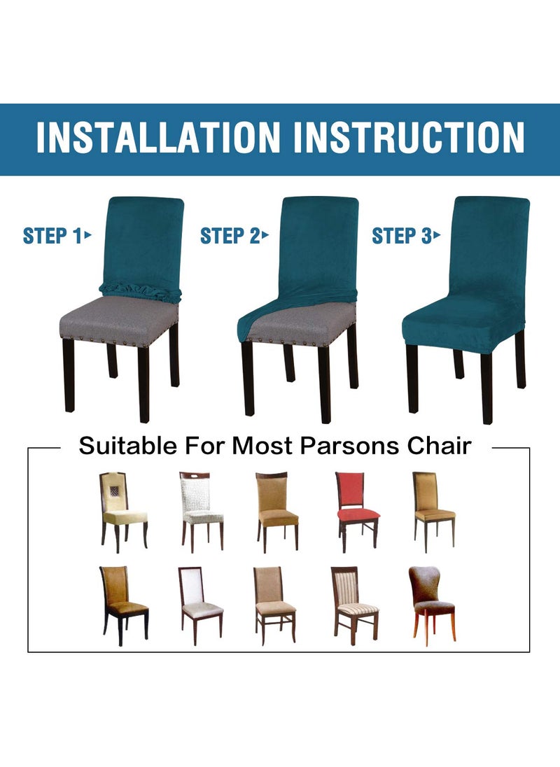 H.VERSAILTEX H.VERSAILTEX Velvet Dining Chair Covers Stretch Chair Covers for Dining Room Set of 4 Parson Chair Slipcovers Chair Protectors Covers Dining  Soft Thick Solid Velvet Fabric Washable  Deep Teal  - Image 5