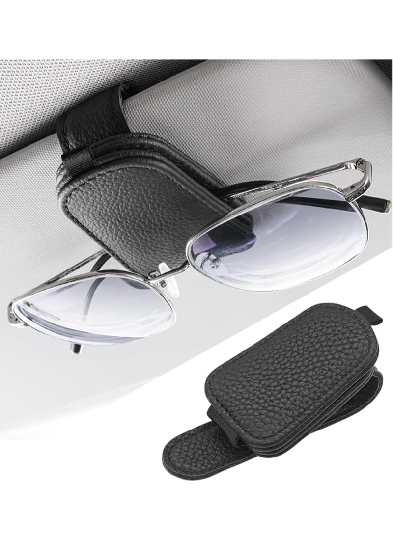 Generic Stylish Car Sunglasses Holder - PU Leather Sun Visor Clip with Magnetic Closure, Eyeglasses Hanger & Ticket Organizer, Universal Auto Interior Accessory (Black)  - Image 4