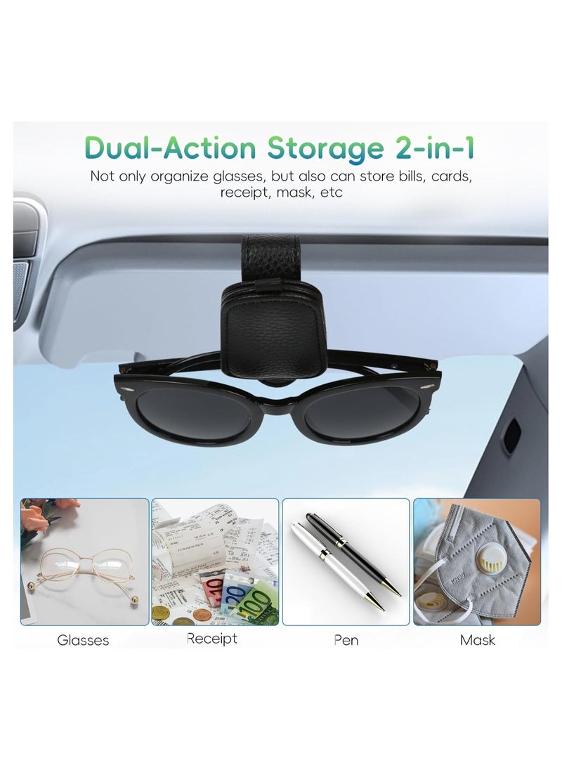 Generic Stylish Car Sunglasses Holder - PU Leather Sun Visor Clip with Magnetic Closure, Eyeglasses Hanger & Ticket Organizer, Universal Auto Interior Accessory (Black)  - Image 1