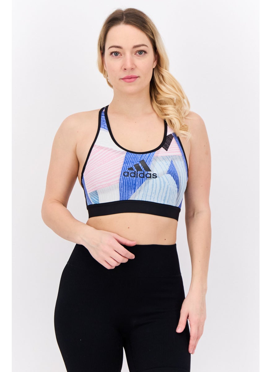 Adidas Women Printed Padded Sports Bra, Blue/Black Combo  - Image 1