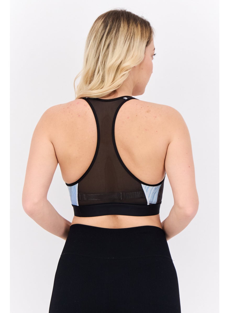 Adidas Women Printed Padded Sports Bra, Blue/Black Combo  - Image 3