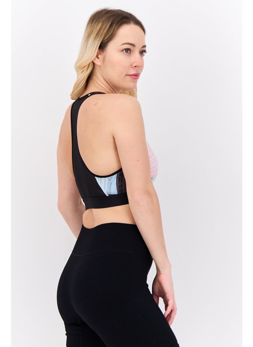Adidas Women Printed Padded Sports Bra, Blue/Black Combo  - Image 2