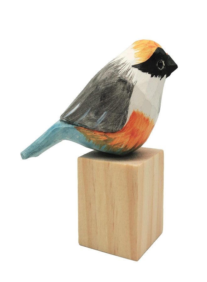 DIYOMR Bird Figurine, Hand Carved Birds Wood Décor, Art Animal Wooden Sculpted Bird with Wood Block, Vivid Bird Statue for Gift Home Table Ornament Decor (Red-Headed Tit) - Image 1