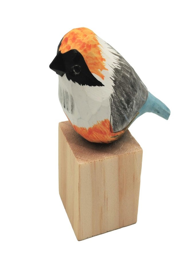 DIYOMR Bird Figurine, Hand Carved Birds Wood Décor, Art Animal Wooden Sculpted Bird with Wood Block, Vivid Bird Statue for Gift Home Table Ornament Decor (Red-Headed Tit) - Image 3