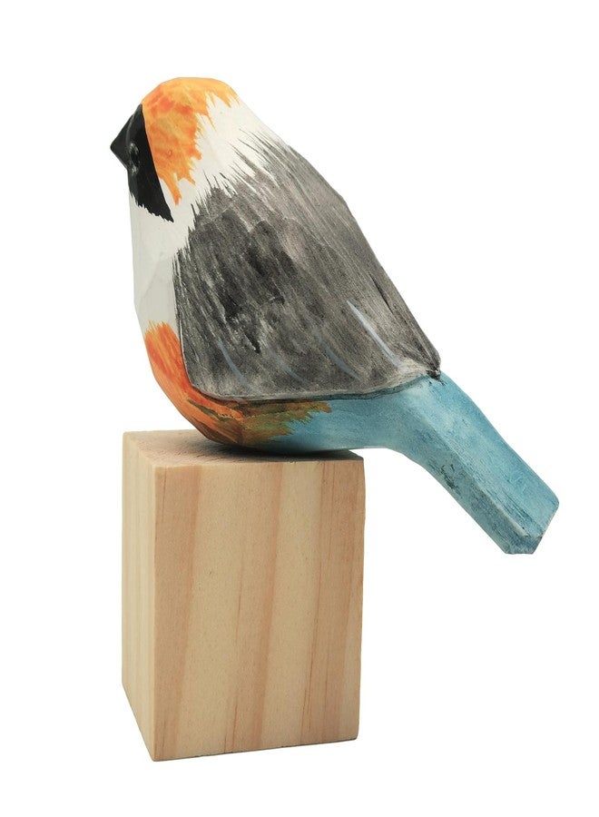 DIYOMR Bird Figurine, Hand Carved Birds Wood Décor, Art Animal Wooden Sculpted Bird with Wood Block, Vivid Bird Statue for Gift Home Table Ornament Decor (Red-Headed Tit) - Image 2
