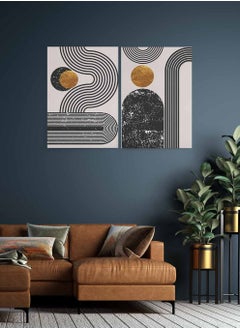 LOWHA Set of 2 Canvas Wall Arts Stretched Over Wooden Frame with Lines shapes Abstract Paintings  - Image 1