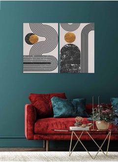 LOWHA Set of 2 Canvas Wall Arts Stretched Over Wooden Frame with Lines shapes Abstract Paintings  - Image 3