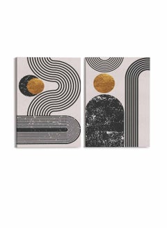 LOWHA Set of 2 Canvas Wall Arts Stretched Over Wooden Frame with Lines shapes Abstract Paintings  - Image 4