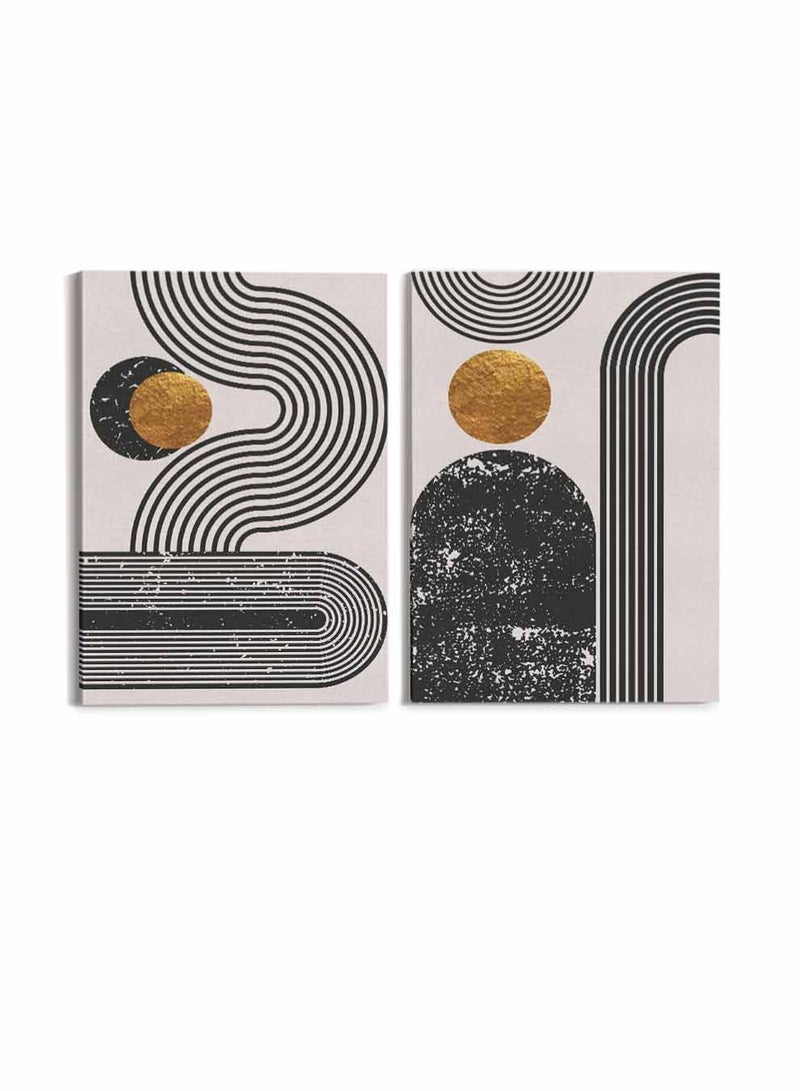 لوحة طقم من لوحتين كانفاس على إطار خشبي بتصميم خطوط منحنية فن تجريدي - Image 4