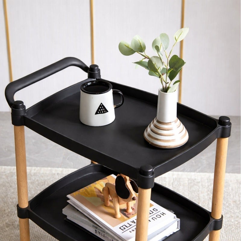 O2. Black 3-Tier Rolling Utility Cart with Wheels and Handles, Mobile Storage Trolley, Kitchen Storage Rack, Bathroom Organizer, Shelving Unit for Laundry Room, Bedroom, Office and Pantry, 53 x 33 x 73.5 cm - Image 5