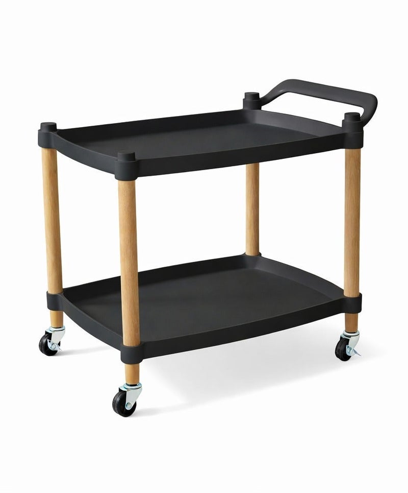 O2. Black 3-Tier Rolling Utility Cart with Wheels and Handles, Mobile Storage Trolley, Kitchen Storage Rack, Bathroom Organizer, Shelving Unit for Laundry Room, Bedroom, Office and Pantry, 53 x 33 x 73.5 cm - Image 4