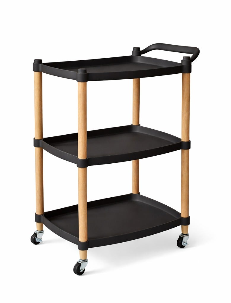 O2. Black 3-Tier Rolling Utility Cart with Wheels and Handles, Mobile Storage Trolley, Kitchen Storage Rack, Bathroom Organizer, Shelving Unit for Laundry Room, Bedroom, Office and Pantry, 53 x 33 x 73.5 cm - Image 2