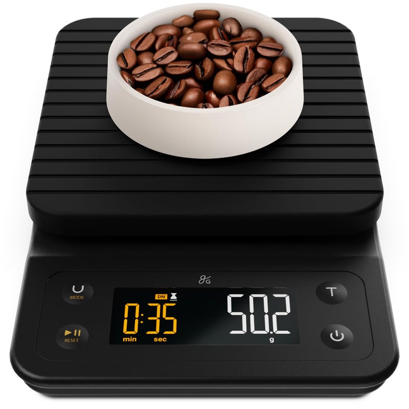 ميزان قهوة دقيق Greater Goods 01g مع مؤقت 3kg ميزان رقمي للاستخدام في تحضير القهوة الفرنسية والإسبريسو في المطبخ باللون الأسود الأونيكس