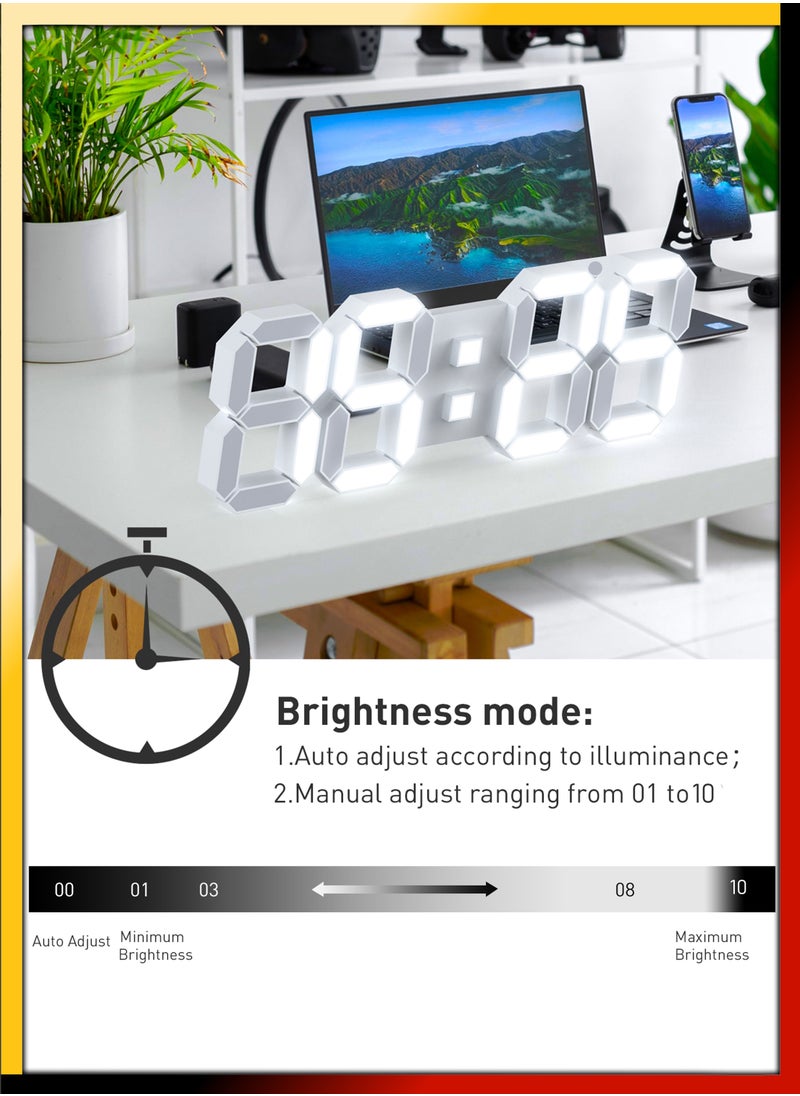 دي بلو ساعة حائط LED رقمية ثلاثية الأبعاد حديثة مثبتة على الحائط مقاس 15 بوصة شاشة عرض كبيرة للمنزل والمكتب وغرفة المعيشة وغرفة النوم والديكور ساعة كبيرة مع جهاز تحكم عن بعد وقت وتاريخ درجة الحرارة USB بالطا  - Image 5