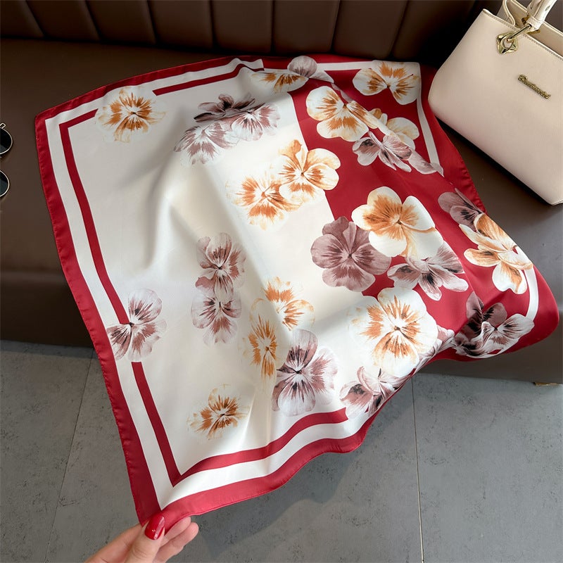 Spring and Summer Cartoon Cute Silk Scarf Small Square Silk 70cm Scarf Women's Korean Style Cat Hair Belt Decorative Headscarf  - Image 3