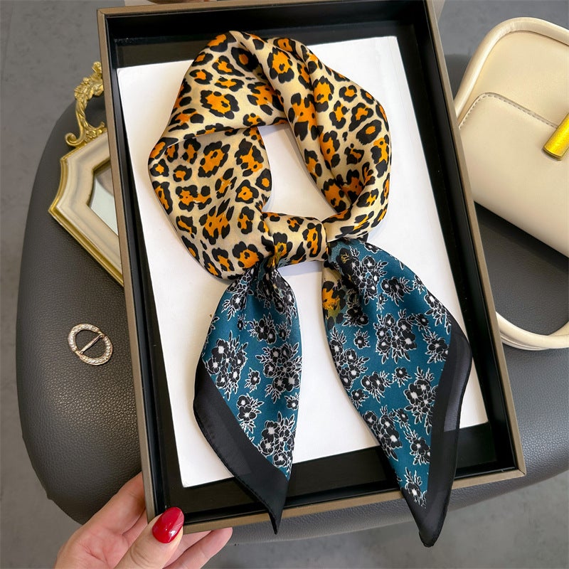 Spring and Summer Cartoon Cute Silk Scarf Small Square Silk 70cm Scarf Women's Korean Style Cat Hair Belt Decorative Headscarf  - Image 2