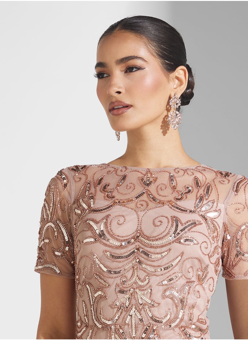 Frock and Frill - Embellished Pleated Maxi Dress - Image 1