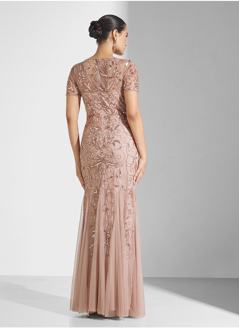 Frock and Frill - Embellished Pleated Maxi Dress - Image 1