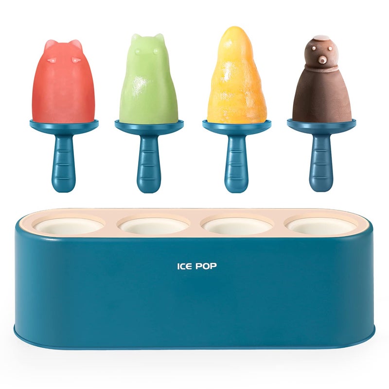 WYOK Popsicle Mold Set 4 Pieces Homemade Silicone Popsicle Maker Easy Release Ice Cream Molds Reusable Diy Pop Molds (Ice World  Blue) - Image 1