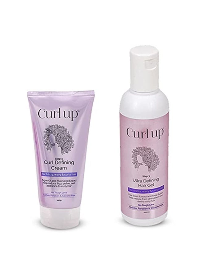 Curl Up Curl Styling Combo with Curl Defining Cream & Ultra Defining Gel | For Dry Frizzy, Wavy and Curly Hair | Sulphate Paraben And Silicone Free -150g + 200ml (Combo of 2) - Image 1