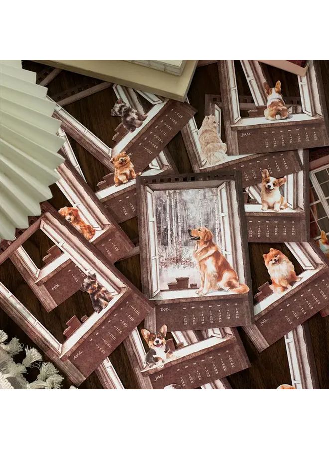 2026 Many Dogs Cut Out Design 12 Piece Desk Calendar With Creative Animal Background - Image 3