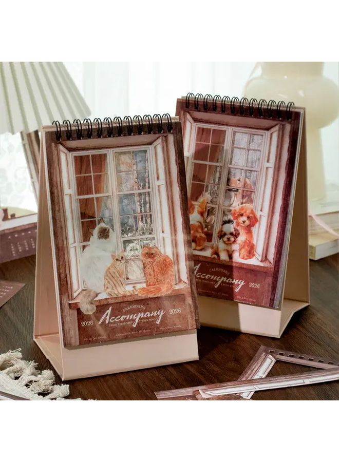 2026 Many Dogs Cut Out Design 12 Piece Desk Calendar With Creative Animal Background - Image 1