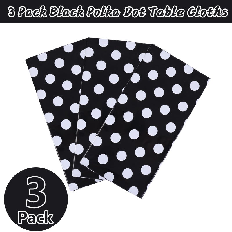 Kesfey 3 Packs Black Polka Dot Plastic Table Cloth 54x108 Inch Black and White Dots Mini Mouse Tablecloths Disposable Black Waterproof Picnic Table Covers for Rectangle Tables Birthday Party Supplies - Image 3