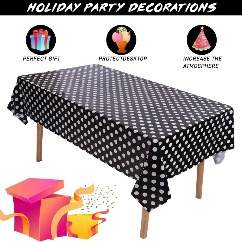 Kesfey 3 Packs Black Polka Dot Plastic Table Cloth 54x108 Inch Black and White Dots Mini Mouse Tablecloths Disposable Black Waterproof Picnic Table Covers for Rectangle Tables Birthday Party Supplies - Image 2