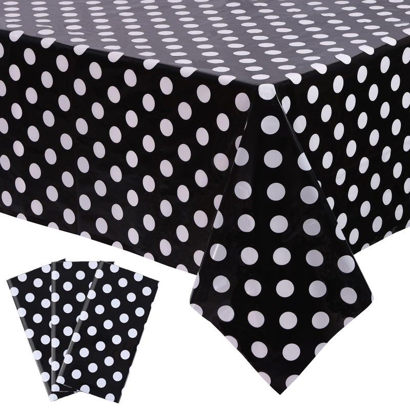 Kesfey 3 Packs Black Polka Dot Plastic Table Cloth 54x108 Inch Black and White Dots Mini Mouse Tablecloths Disposable Black Waterproof Picnic Table Covers for Rectangle Tables Birthday Party Supplies - Image 1