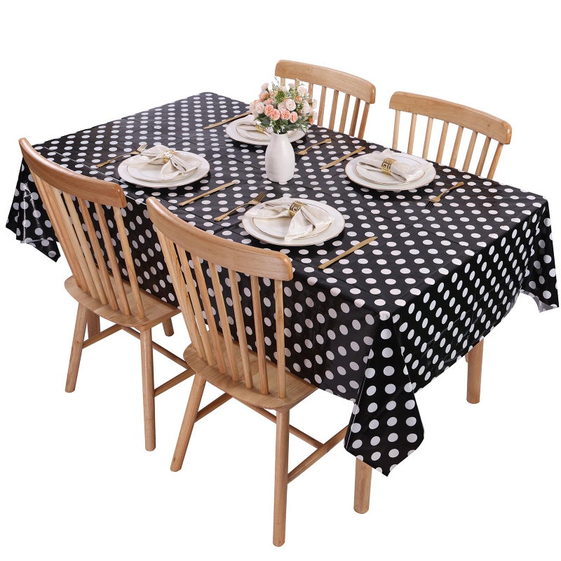 Kesfey 3 Packs Black Polka Dot Plastic Table Cloth 54x108 Inch Black and White Dots Mini Mouse Tablecloths Disposable Black Waterproof Picnic Table Covers for Rectangle Tables Birthday Party Supplies - Image 5