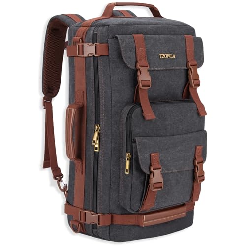 Tzowla Canvas Travel Backpack Carry on Flight Approved,Large Vintage Messenger Bag,3-in-1 Convertible Backpacks Duffel Bag,Personal ltem Laptop Rucksack for Men and Women Fit 17 Inch Laptop(Black) - Image 1