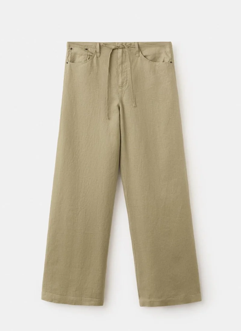 Mango 37-KHAKI Bow Linen Pants for Women | Best Price UAE