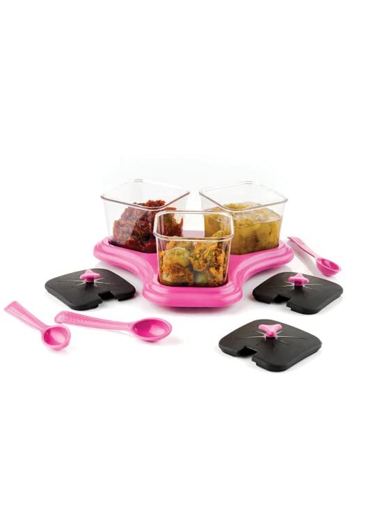 Brownell Multipurpose Storage And Container Unbreakable Transparent Body Condiment Set for Mukhwas, Masala, Pickle Tray Set with Spoons