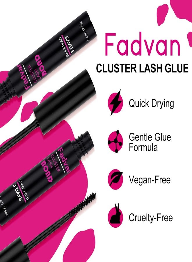 FADVAN غراء رموش الكلاستر، ماسكارا لاصق رموش لاصقة فردية تدوم طويلاً مقاومة للماء خالية من اللاتكس تثبيت قوي لمدة 72 ساعة لتطبيق رموش DIY بواسطة FADVAN (أسود، 5 مل) - Image 2
