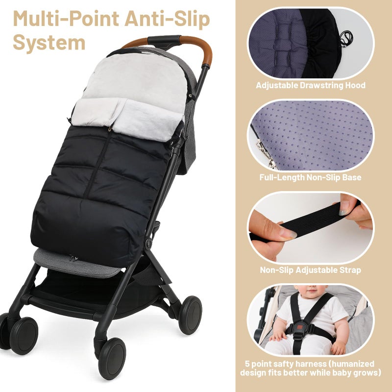 KAKIBLIN Stroller Footmuff, Baby Footmuff for Stroller, Universal Bunting Bag for Babies Compatible with Most Strollers,Waterproof, Winter Sleeping Bag for Newborn to Toddler (105x46cm) - Image 3