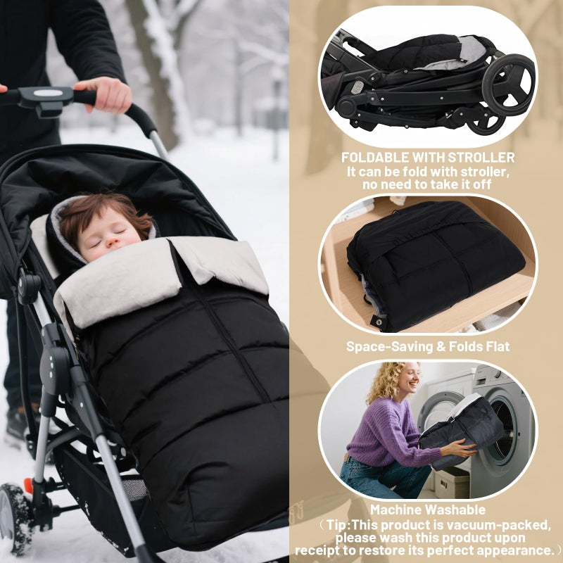 KAKIBLIN Stroller Footmuff, Baby Footmuff for Stroller, Universal Bunting Bag for Babies Compatible with Most Strollers,Waterproof, Winter Sleeping Bag for Newborn to Toddler (105x46cm) - Image 5
