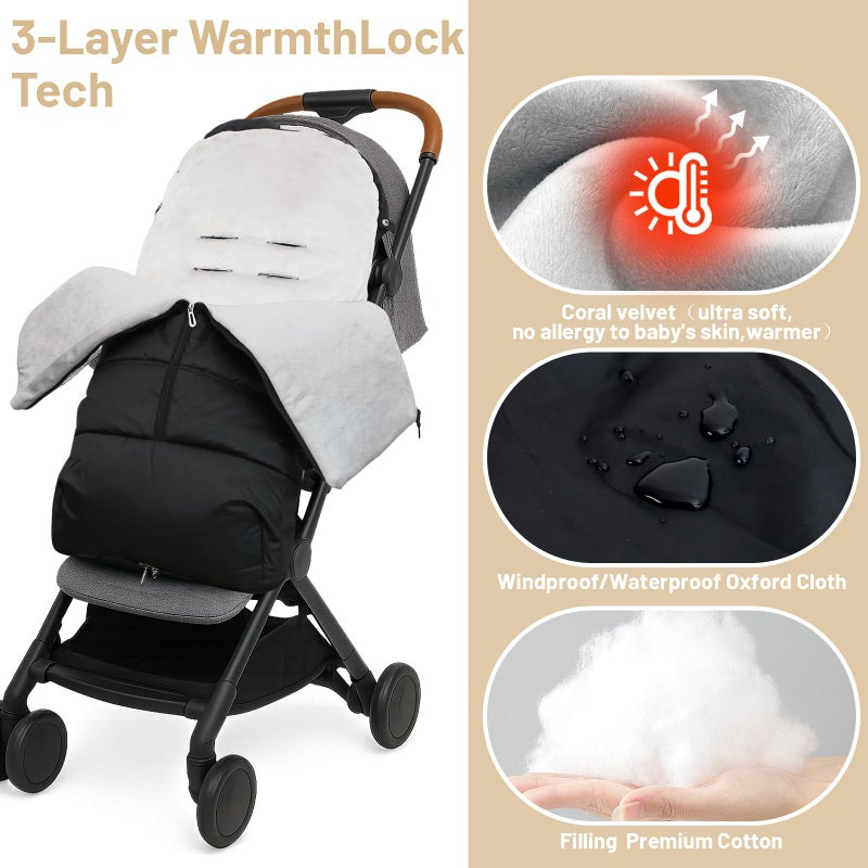 KAKIBLIN Stroller Footmuff, Baby Footmuff for Stroller, Universal Bunting Bag for Babies Compatible with Most Strollers,Waterproof, Winter Sleeping Bag for Newborn to Toddler (105x46cm) - Image 4