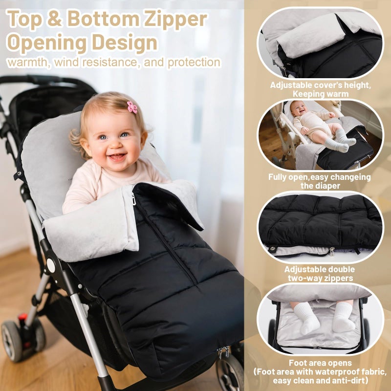 KAKIBLIN Stroller Footmuff, Baby Footmuff for Stroller, Universal Bunting Bag for Babies Compatible with Most Strollers,Waterproof, Winter Sleeping Bag for Newborn to Toddler (105x46cm) - Image 2
