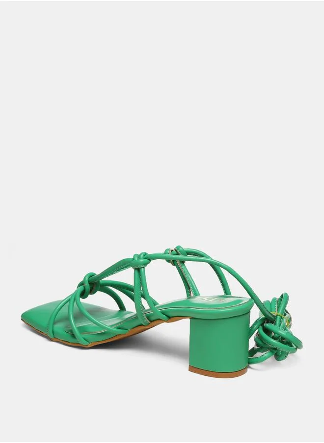 جنيست Tie Up Knot Strap Block Heel Sandals by Styli