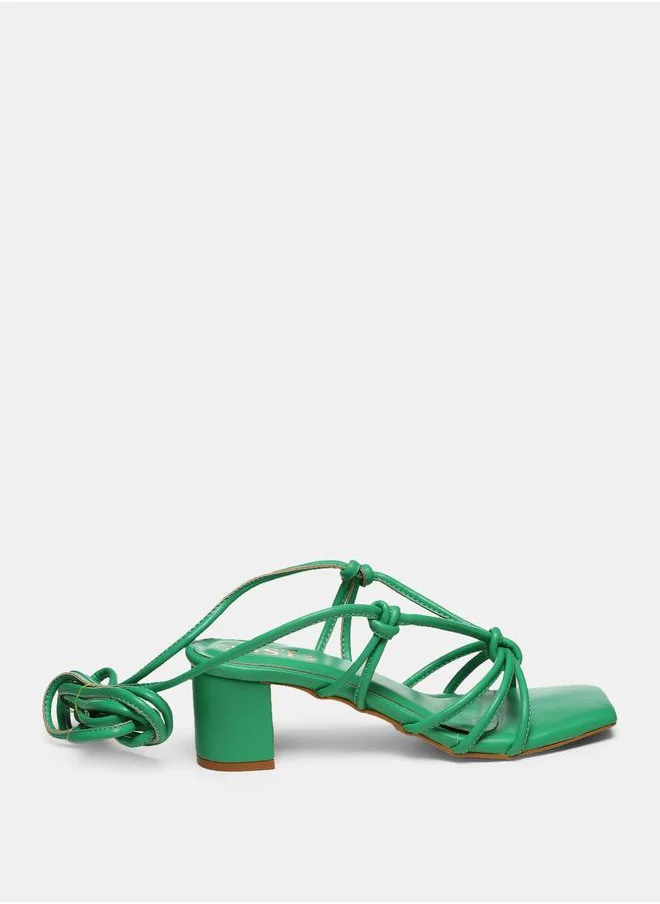 جنيست Tie Up Knot Strap Block Heel Sandals by Styli