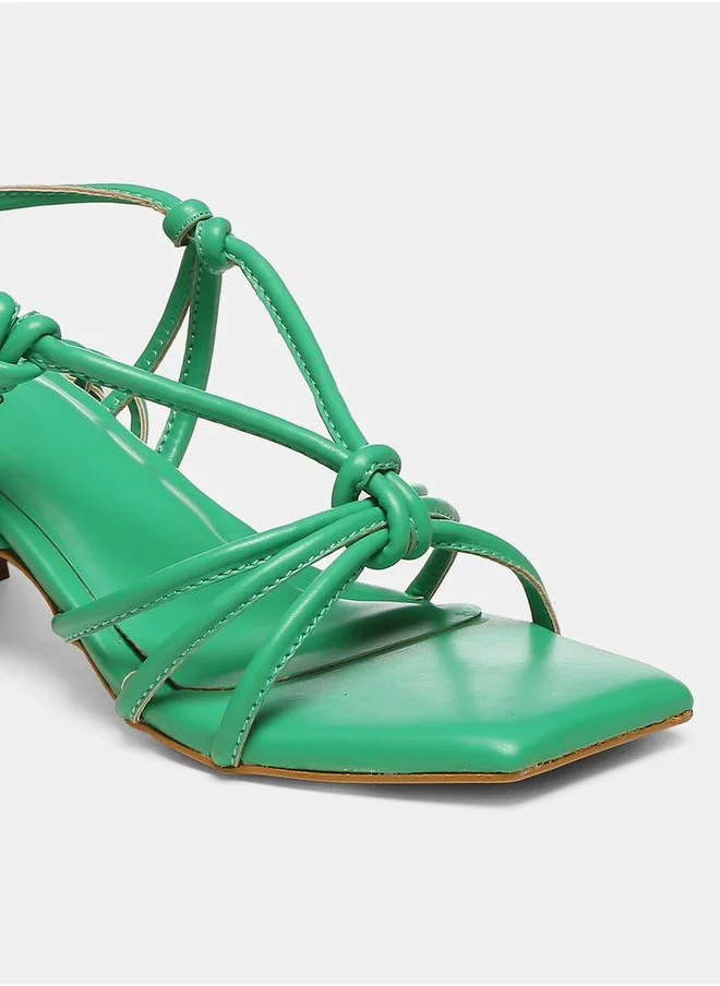 جنيست Tie Up Knot Strap Block Heel Sandals by Styli