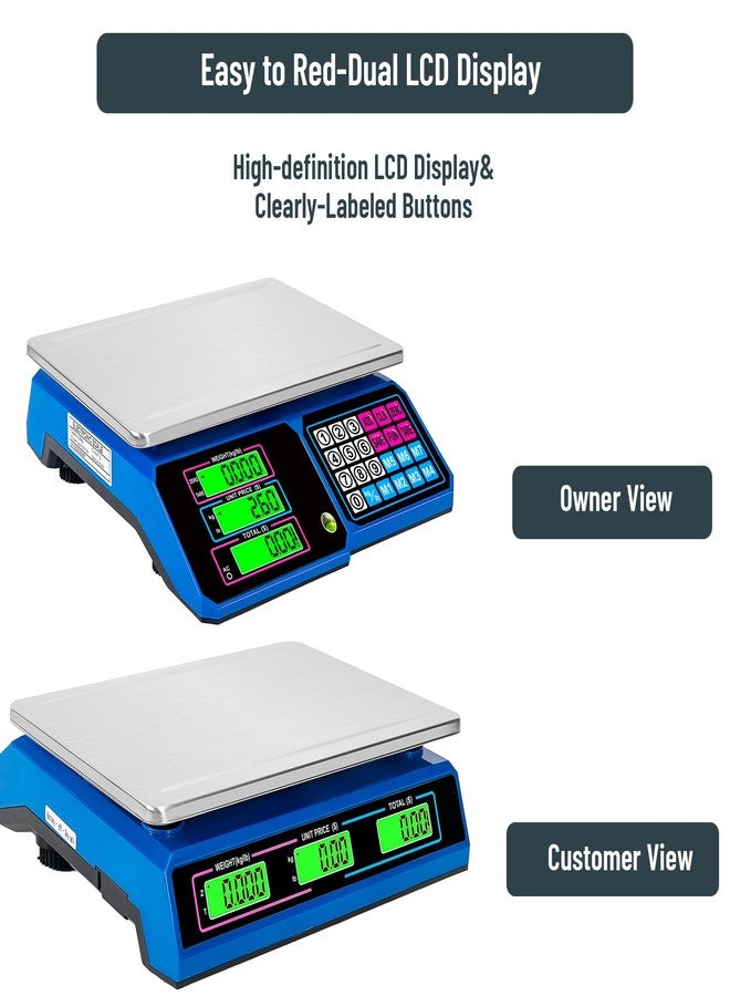 SKEAP Price Computing Scale：SKEAP DS100 30kg/66 LB Digital Commercial Food Scale,Electronic Meat Scale for Farmers Markets, Retail Outlets, Supermarkets, Blue - Image 5