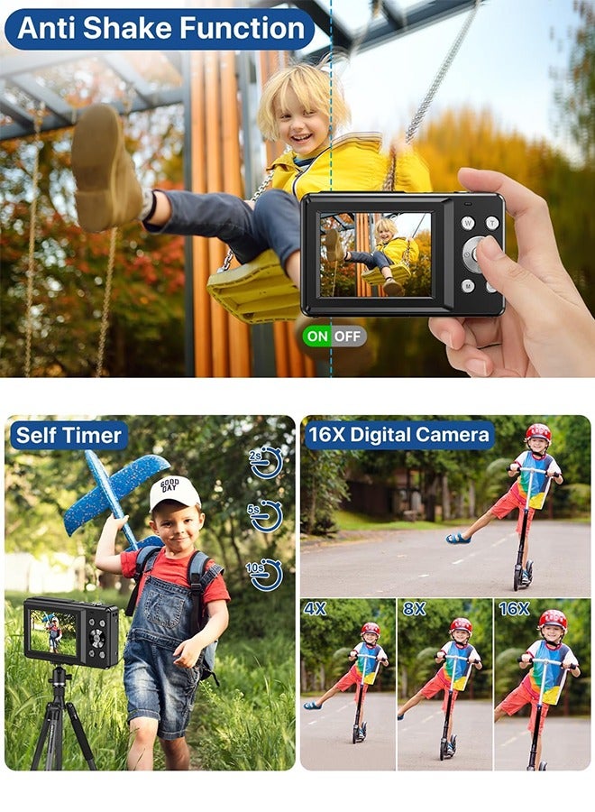 Eworld 44MP HD Digital Camera with 32GB Card, 2 Batteries, Compact Photo Camera with 1080P Video, 2.4 Inch Screen, 16X Zoom, Anti Shake, Rechargeable Battery for Girls and Boys, Perfect for Kids and Beginners.  - Image 4