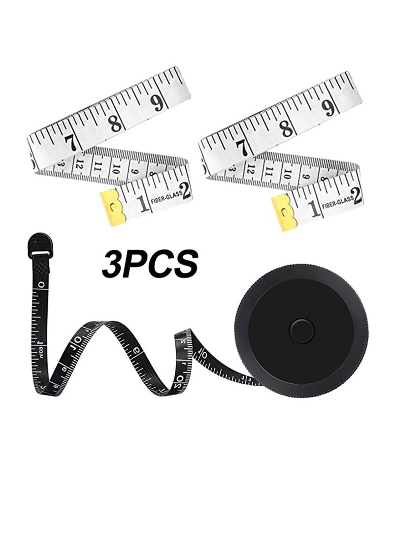 Y&D Soft Tape Measure 1 Pack Black Retractable and 2 White for Body Fabric Sewing Tailor Cloth Knitting Craft Measurements (60-inch)  - Image 1