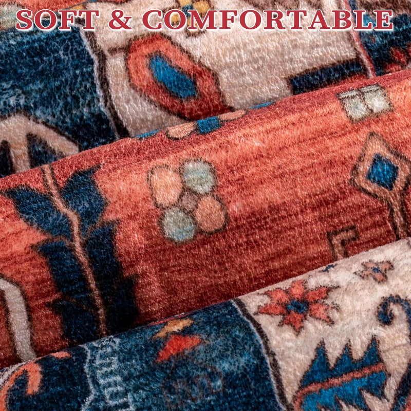 SERISSA Washable Rugs 6x9 Area Rugs, Large Non-Slip Boho Living Room Rust Rug, Ultra Soft Vintage Print Distressed Oriental Tribal Farmhouse Carpet for Dining Room Bedroom Dorm Office Home Decor - Image 5