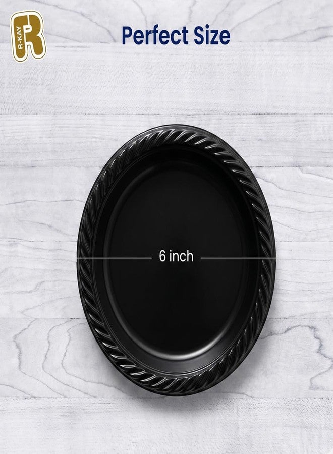 R-kay 100 Pack 6 Inch Black Plastic Plates Disposable - Heavy Duty Black Dessert Plates Disposable - Microwavable Small Disposable Plastic Plates - Image 4