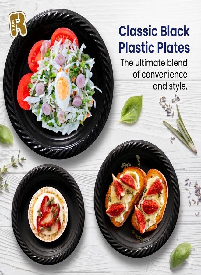 R-kay 100 Pack 6 Inch Black Plastic Plates Disposable - Heavy Duty Black Dessert Plates Disposable - Microwavable Small Disposable Plastic Plates - Image 2