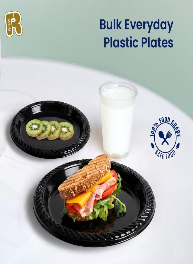 R-kay 100 Pack 6 Inch Black Plastic Plates Disposable - Heavy Duty Black Dessert Plates Disposable - Microwavable Small Disposable Plastic Plates - Image 5