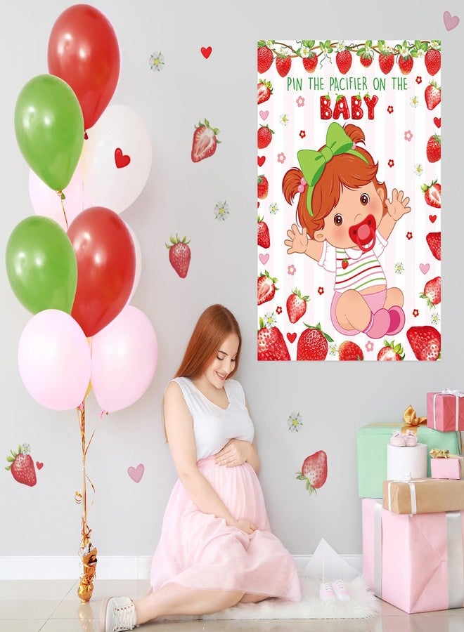 Faccito Strawberry Baby Shower Game Set Pin The Pacifier Games Include Sweet Poster Blindfold 24 Pacifier Stickers for Sweet Strawberry Birthday Party Decorations Baby Shower Activities Supplies - Image 5