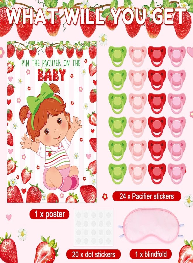 Faccito Strawberry Baby Shower Game Set Pin The Pacifier Games Include Sweet Poster Blindfold 24 Pacifier Stickers for Sweet Strawberry Birthday Party Decorations Baby Shower Activities Supplies - Image 3